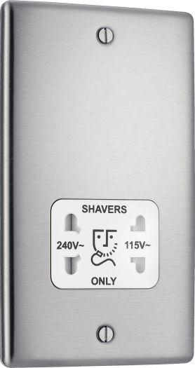 NBS20W Front - This dual voltage shaver socket from British General is suitable for use with 240V and 115V shavers and electric toothbrushes.