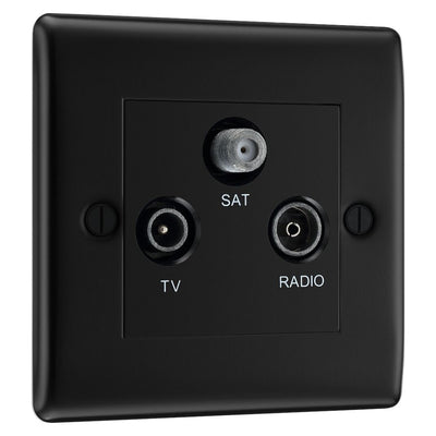 BG Nexus Matt Black Triplex TV/FM/Sat Socket NFB67 with 35mm Steel Back Box