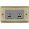 BG Antique Brass 4G Faceplate with 45W USB A+C Charger Modules - Grey Insert