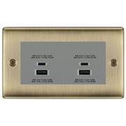 BG Antique Brass 4G Faceplate with 45W USB A+C Charger Modules - Grey Insert by British General (BG-NABEMR4+EMUSBAC45G)