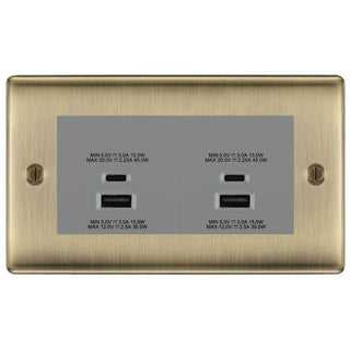 BG Antique Brass 4G Faceplate with 45W USB A+C Charger Modules - Grey Insert by British General (BG-NABEMR4+EMUSBAC45G)
