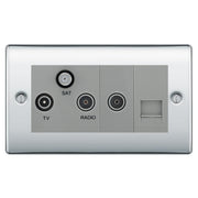 BG Nexus Polished Chrome TV/FM/SAT + Return & 1 Gang Tel - Screened Triplex Socket NPC68G by British General (BG-NPC68G)