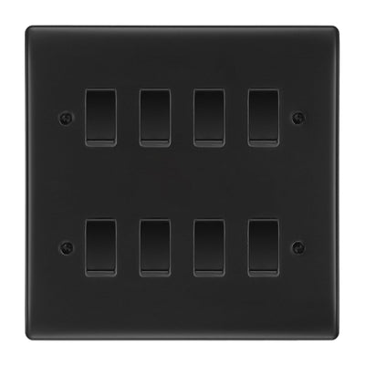 BG Matt Black 8 Gang Intermediate Custom Grid Light Switch with Back Box Included by British General (BG-NEXUS-MB-8G-CUSTOM-8x-INT-SWITCH)