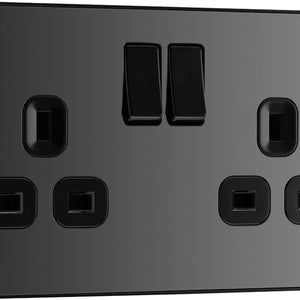 BG Evolve PCDBC22B Black Chrome 2 Gang 13A Switched Socket Outlet - Black Insert by British General (BG-PCDBC22B)