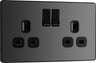 BG Evolve PCDBC22B Black Chrome 2 Gang 13A Switched Socket Outlet - Black Insert by British General (BG-PCDBC22B)