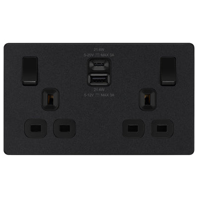 BG Evolve Matt Black PCDMB22UAC22B USB Double Socket 22W Type A & C USB by British General (BG-PCDMB22UAC22B)
