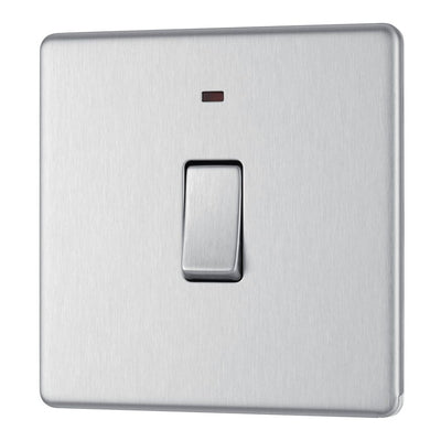 BG Screwless Brushed Steel 20A 2 Pole Neon Switch FBS31 with 25mm Steel Back Box