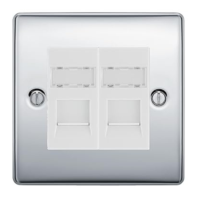 BG Nexus Metal Polished Chrome 2 Gang RJ45 Data Socket NPCRJ452W White Inserts by British General