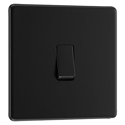 BG Screwless Matt Black 20A 16AX 2 Way Single Light Switch FFB12 with 25mm Steel Back Box