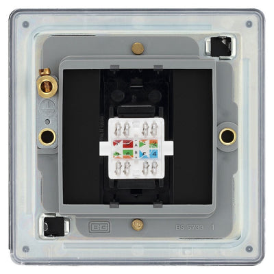 BG Screwless Matt Black RJ45 Single Telephone Socket FFBRJ451 with 25mm Steel Back Box