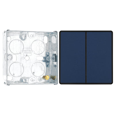 BG Evolve Matt Blue 2 Way Double Edge to Edge Rocker Switch PCDDB42EB with 25mm Steel Back Box