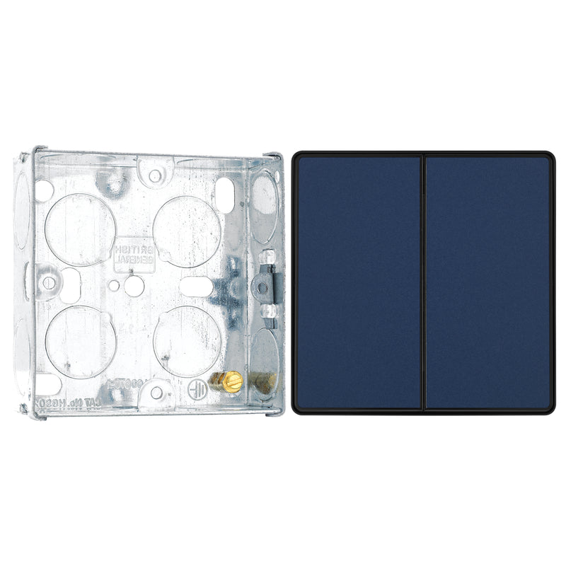 BG Evolve Matt Blue 2 Way Double Edge to Edge Rocker Switch PCDDB42EB with 25mm Steel Back Box