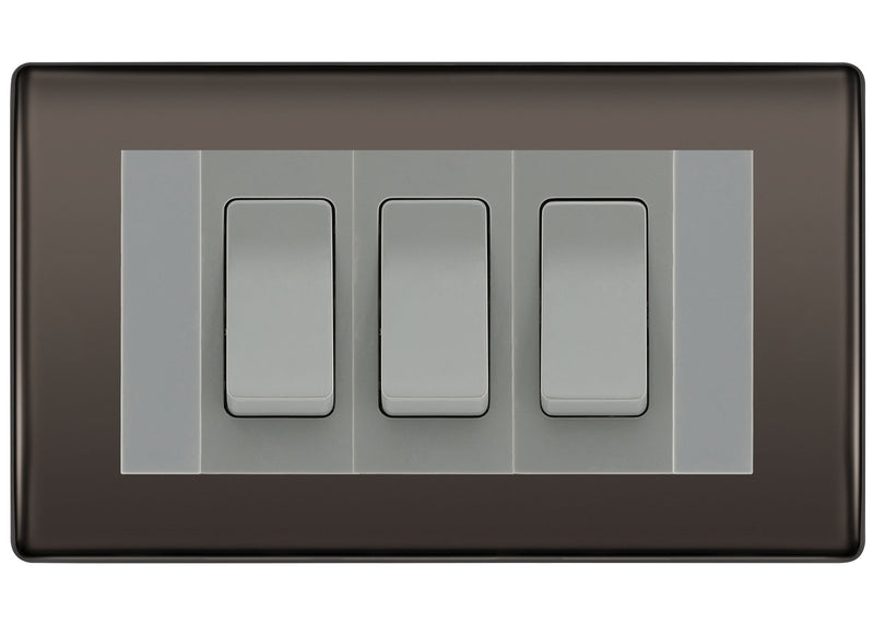 BG Nexus Black Nickel 3G Switch 1x Intermediate 2x 2 Way Switch - Grey Insert