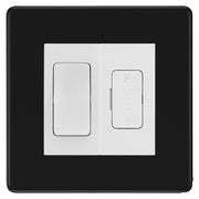 BG Flatplate Screwless Matt Black 20A Intermediate Switch & 13A Fused Spur Plate | White Insert