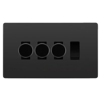 BG Evolve Black Chrome 4 Gang Switch 3x Trailing Edge LED Dimmer 1x Intermediate Custom Grid Switch by British General (BG-Evolve-BC-4G-CUSTOM-3x-Dimmer-1x-INT)