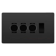 BG Evolve Black Chrome 4 Gang Switch 3x Trailing Edge LED Dimmer 1x Intermediate Custom Grid Switch by British General (BG-Evolve-BC-4G-CUSTOM-3x-Dimmer-1x-INT)