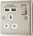 NPR21U2W Front - This 13A single power socket from British General comes with two USB charging ports allowing you to plug in an electrical device and charge mobile devices simultaneously without having to sacrifice a power socket. The Nexus Metal range has a sleek and slim profile with softly rounded edges