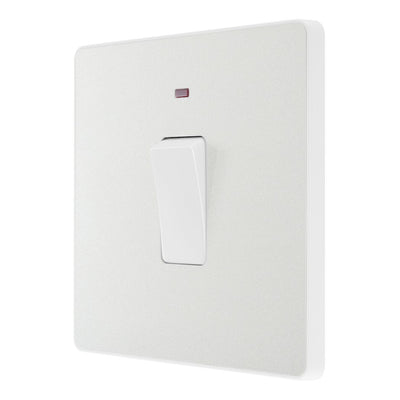 BG Evolve Pearlescent White 20A Double Pole Switch with Neon PCDCL31W and 35mm Steel Back Box