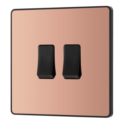 BG Evolve Polished Copper 2 Gang 20A 16AX 2 Way Light Switch PCDCP42B with 35mm Steel Back Box