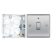 BG Nexus Brushed Steel 20A 2 Pole Single Neon Switch NBS31 with 25mm Steel Back Box by British General (BG-NBS31+HGS02)