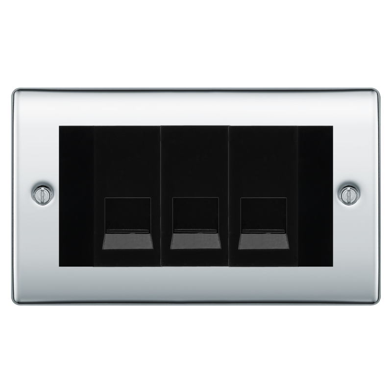 BG Nexus Polished Chrome 3 Gang Master Telephone Socket – Black Insert