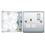 BG Nexus Metal Polished Chrome 13A Single Socket NPC21W with 25mm Steel Back Box by British General (BG-NPC21W+HGS02)