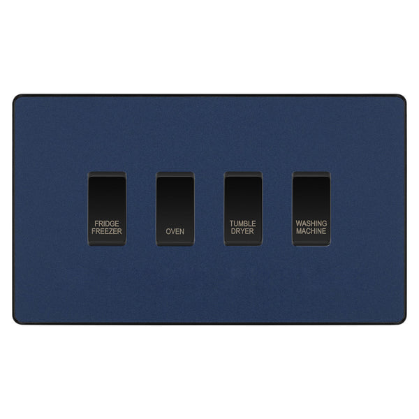 BG Evolve Matt Blue Custom Appliance Grid Switch 4 Gang Screwless