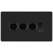 BG Screwless Flatplate Matt Black 4 Gang Grid Switch 3x Trailing Edge LED Dimmer 1x 2 Way by British General (SCREWLESS-MB-4G-CUSTOM-3x-DIMMER-1x-2Way)