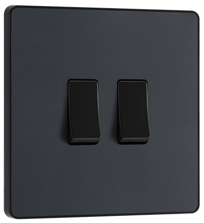BG PCDMG42B Matt Grey Evolve 2 Gang 20A 16AX 2 Light Switch - Black Insert