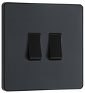 BG PCDMG42B Matt Grey Evolve 2 Gang 20A 16AX 2 Light Switch - Black Insert