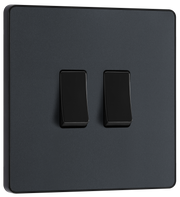 BG PCDMG42B Matt Grey Evolve 2 Gang 20A 16AX 2 Light Switch - Black Insert by British General (BG-PCDMG42B-Shopify-SA_1)