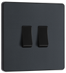 BG PCDMG42B Matt Grey Evolve 2 Gang 20A 16AX 2 Light Switch - Black Insert by British General (BG-PCDMG42B-Shopify-SA_1)