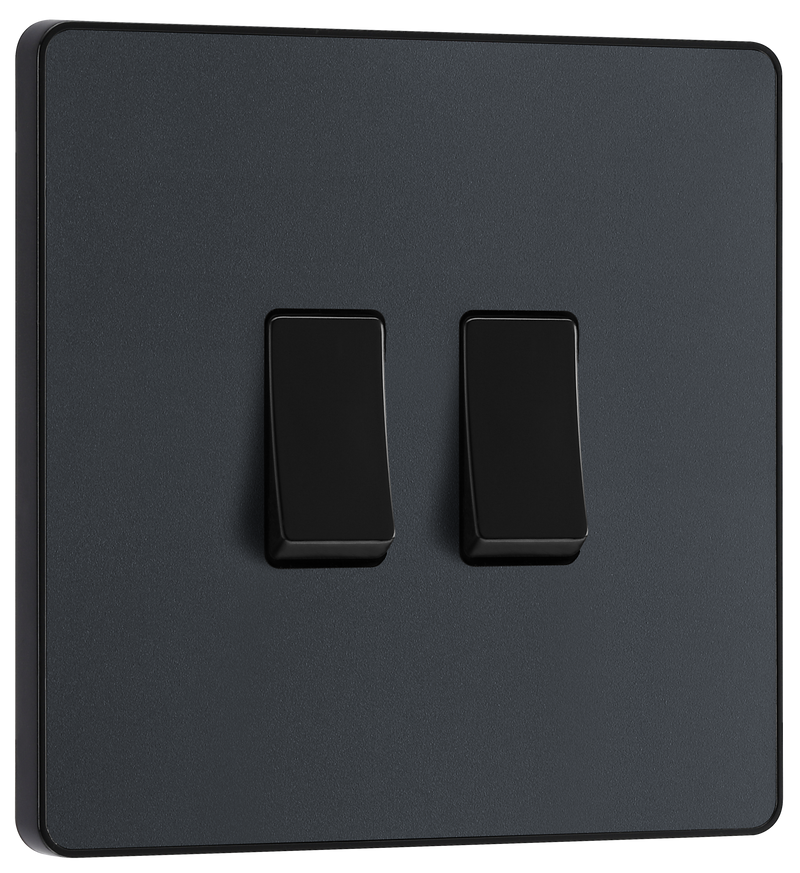 BG PCDMG42B Matt Grey Evolve 2 Gang 20A 16AX 2 Light Switch - Black Insert