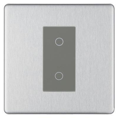 BG Nexus Screwless Brushed Steel Single Secondary Touch Dimmer Switch Grey Insert FBSTDS1G by British General (BG-EMTDSG+FBSEMS1)