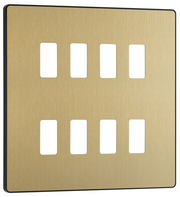 BG RPCDSB8B Evolve Grid Satin Brass 8 Module Square Front Plate - Black Trim by British General (BG-RPCDSB8B-Shopify-SA_1)