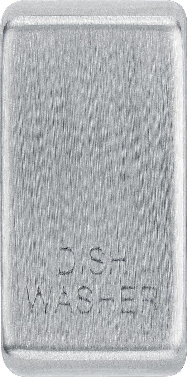 RRDWBS Front - This brushed steel finish rocker can be used to replace an existing switch rocker in the British General Grid range for easy identification of the device it operates and has 'DISH WASHER' embossed on it.