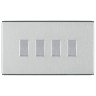 BG Brushed Steel Screwless Flat Plate 4 Gang Light Switch 1x Intermediate 3x 2 Way Custom Switch