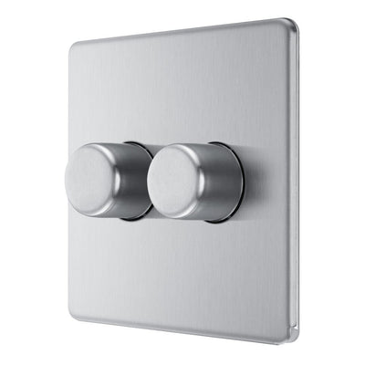 BG Screwless Brushed Steel 200W 2 Way Double Trailing Edge Dimmer Switch FBS82 with 25mm Steel Back Box