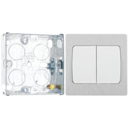 BG Evolve Brushed Steel 2 Gang 20A 16AX 2 Way Wide Rocker Light Switch PCDBS42WW with 25mm Steel Back Box