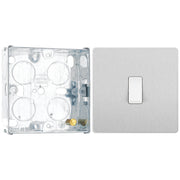 BG Evolve Brushed Steel 20A 16AX 2 Way Single Light Switch PCDBS12W with 25mm Steel Back Box