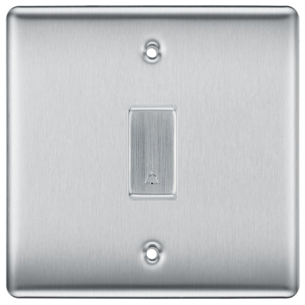 BG Brushed Steel Satin 1 Gang Retractable Bell Switch with Bell Symbol Door