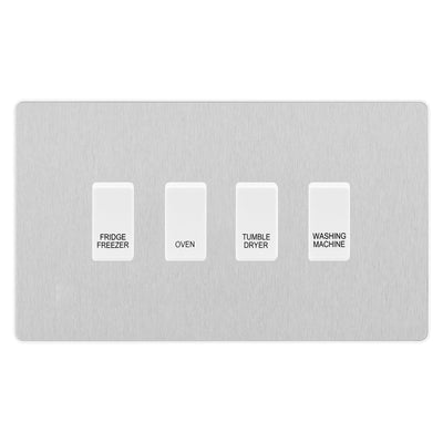 BG Evolve Brushed Steel Custom Appliance Grid Switch 4 Gang Screwless by British General (BG-EVOLVE-BS-4GANG-APPLIANCE)