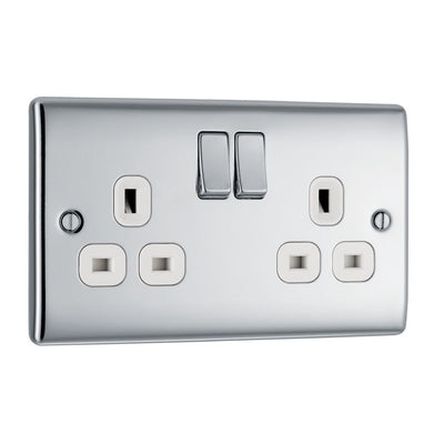 BG Nexus Metal Polished Chrome 13A Double Socket NPC22W with 25mm Steel Back Box