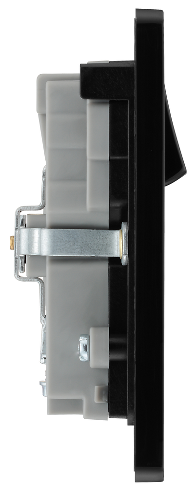 PCDBC22U3B Side -  This Evolve Black Chrome 13A double power socket from British General comes with two USB charging ports, allowing you to plug in an electrical device and charge mobile devices simultaneously without having to sacrifice a power socket.