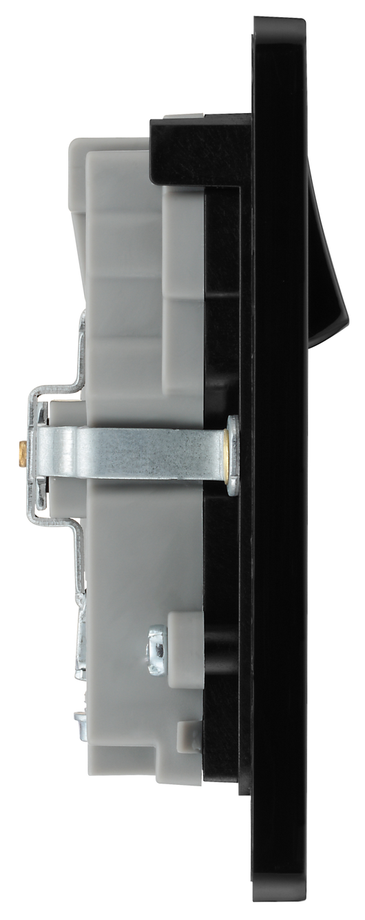 PCDBC22U3B Side -  This Evolve Black Chrome 13A double power socket from British General comes with two USB charging ports, allowing you to plug in an electrical device and charge mobile devices simultaneously without having to sacrifice a power socket.