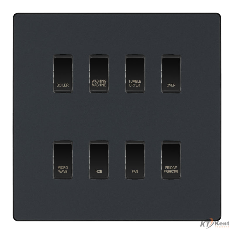 BG Evolve Matt Grey Custom Appliance Grid Switch 8 Gang Screwless