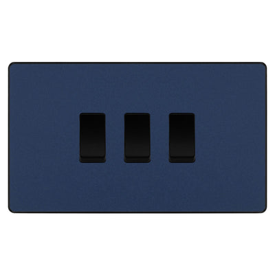 BG Evolve Matt Blue 3 Gang Intermediate Custom Grid Switch by British General (EVOLVE-DB-3G-CUSTOM-INT-LIGHT-SWITCH)