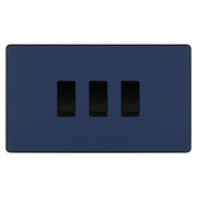 BG Evolve Matt Blue 3 Gang Intermediate Custom Grid Switch by British General (EVOLVE-DB-3G-CUSTOM-INT-LIGHT-SWITCH)
