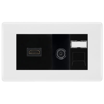 BG Nexus White Moulded Media Wall Plate TV Aerial, HDMI & CAT6 Outlet - Black Insert by British General