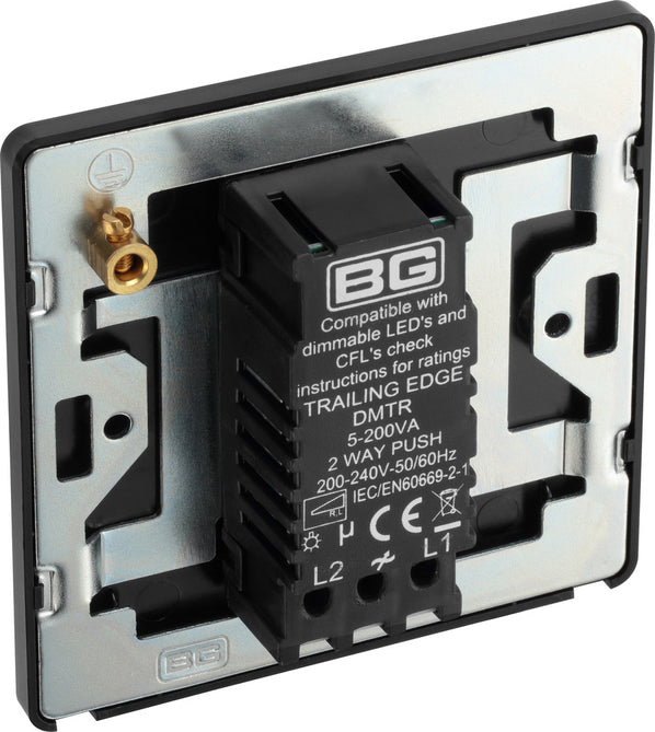 PCDBC81B Back - Evolve, trailing edge, single dimmer switch that controls light levels and sets mood. Intelligent electronic circuit monitors connected load and provides a soft-start with protection against thermal, current and voltage overload. Suitable for dimming LED, dimmable CFLs and traditional lighting.